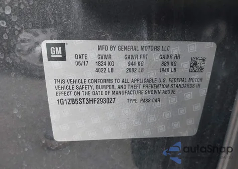 2017 Chevrolet Malibu Ls из США, поврежденный, VIN 1G1ZB5ST3HF293027